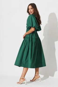 Clearance Amalie Midi Dress In Green Cotton Dresses|Casual