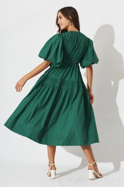 Clearance Amalie Midi Dress In Green Cotton Dresses|Casual