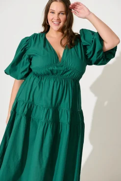 Clearance Amalie Midi Dress In Green Cotton Dresses|Casual