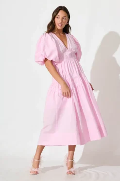Fashion Amalie Midi Dress In Pale Pink Cotton Dresses|Casual