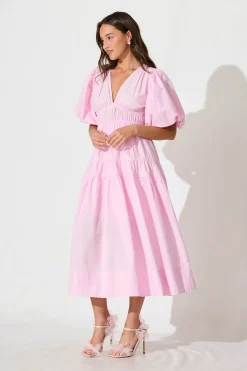 Fashion Amalie Midi Dress In Pale Pink Cotton Dresses|Casual