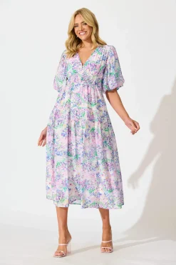 Hot Amalie Midi Dress In Purple Floral Print Dresses|Casual