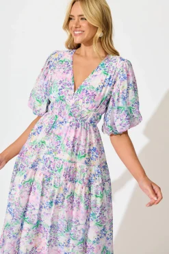 Hot Amalie Midi Dress In Purple Floral Print Dresses|Casual
