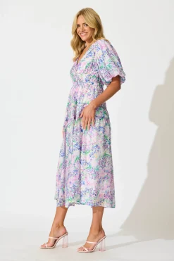 Hot Amalie Midi Dress In Purple Floral Print Dresses|Casual