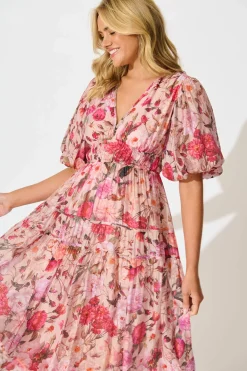 New Amalie Midi Dress In Vintage Blush Floral Print Dresses|Casual