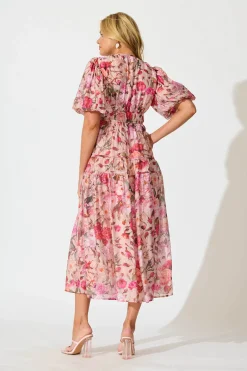 New Amalie Midi Dress In Vintage Blush Floral Print Dresses|Casual