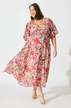 New Amalie Midi Dress In Vintage Blush Floral Print Dresses|Casual