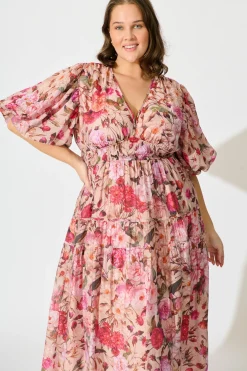 New Amalie Midi Dress In Vintage Blush Floral Print Dresses|Casual