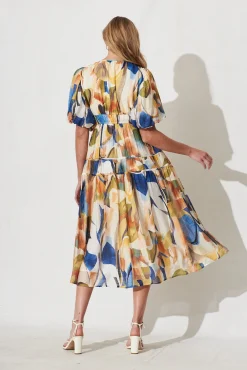 Online Amalie Midi Dress In White With Multi Print Dresses|Casual