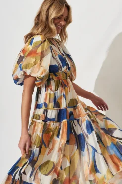 Online Amalie Midi Dress In White With Multi Print Dresses|Casual