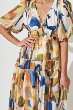 Online Amalie Midi Dress In White With Multi Print Dresses|Casual