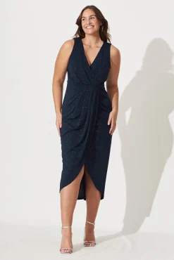 Hot Amanda Midi Dress In Navy Glitter Dresses|Party