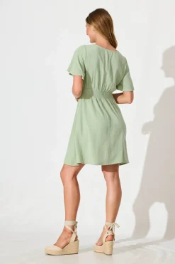New Amaya Dress in Pale Green Linen Blend Dresses|Casual