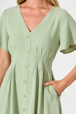 New Amaya Dress in Pale Green Linen Blend Dresses|Casual
