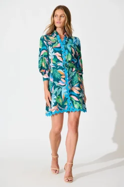 New Amico Dress in Teal with Multi Leaf Print Dresses|Casual