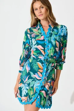 New Amico Dress in Teal with Multi Leaf Print Dresses|Casual