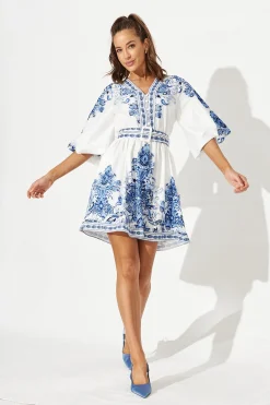 Outlet Amira Shirt Dress In White With Blue Print Dresses|Casual