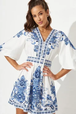 Outlet Amira Shirt Dress In White With Blue Print Dresses|Casual