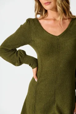 New Analia Knit Dress In Khaki Dresses|Knitwear