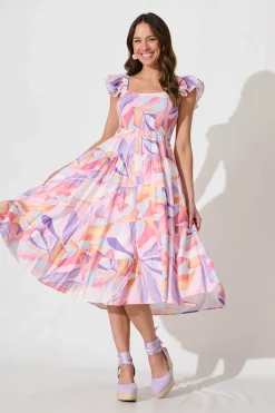 Sale Anastasia Midi Dress in Lilac and Multi Print Dresses|Casual