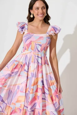 Sale Anastasia Midi Dress in Lilac and Multi Print Dresses|Casual