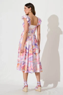 Sale Anastasia Midi Dress in Lilac and Multi Print Dresses|Casual