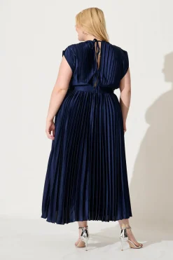 Outlet Anetta Midi Dress In Pleated Navy Satin Dresses|Formal