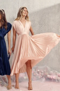 Hot Anetta Midi Dress In Pleated Blush Satin Dresses|Formal