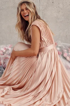 Hot Anetta Midi Dress In Pleated Blush Satin Dresses|Formal