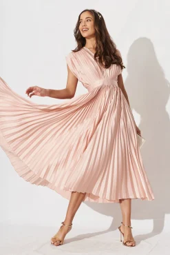 Hot Anetta Midi Dress In Pleated Blush Satin Dresses|Formal