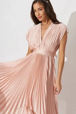 Hot Anetta Midi Dress In Pleated Blush Satin Dresses|Formal