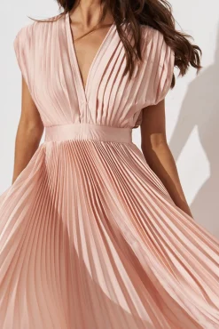 Hot Anetta Midi Dress In Pleated Blush Satin Dresses|Formal