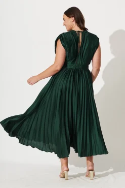 Clearance Anetta Midi Dress In Pleated Emerald Satin Dresses|Formal