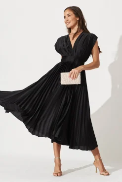 Discount Anetta Midi Dress In Pleated Black Satin Dresses|Formal