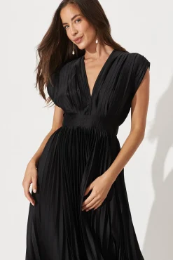 Discount Anetta Midi Dress In Pleated Black Satin Dresses|Formal