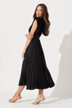 Discount Anetta Midi Dress In Pleated Black Satin Dresses|Formal