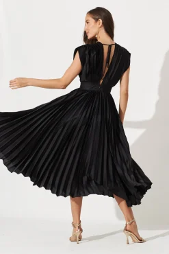 Discount Anetta Midi Dress In Pleated Black Satin Dresses|Formal