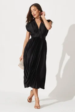 Discount Anetta Midi Dress In Pleated Black Satin Dresses|Formal