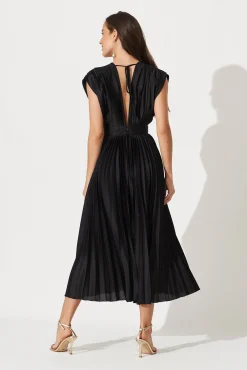 Discount Anetta Midi Dress In Pleated Black Satin Dresses|Formal