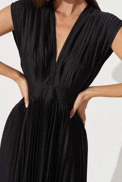 Discount Anetta Midi Dress In Pleated Black Satin Dresses|Formal