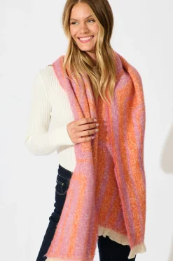 Hot Anita Knit Scarf in Pink and Tangerine Stripe Knitwear|Knitwear