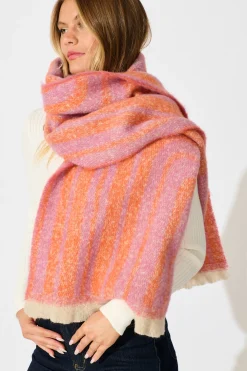 Hot Anita Knit Scarf in Pink and Tangerine Stripe Knitwear|Knitwear