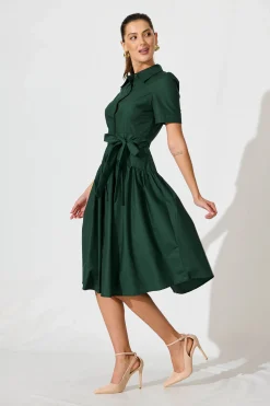 Outlet Annmarie Midi Shirt Dress In Emerald Dresses|Casual