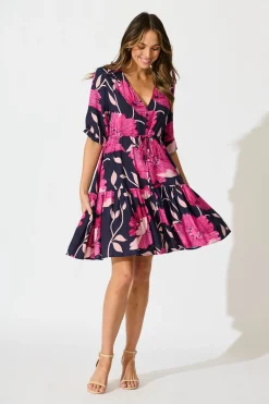 Clearance Apollo Dress in Navy with Pink Floral Dresses|Casual