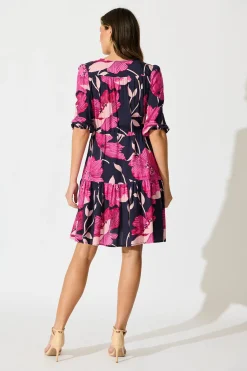 Clearance Apollo Dress in Navy with Pink Floral Dresses|Casual