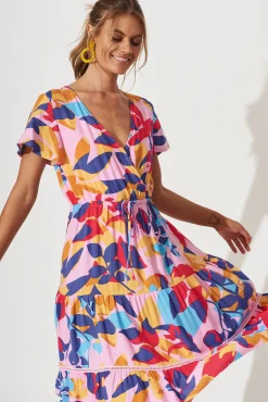 Best Aquarius Midi Dress In Bright Multi Leaf Print Dresses|Casual
