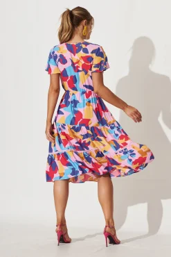 Best Aquarius Midi Dress In Bright Multi Leaf Print Dresses|Casual