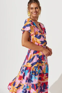 Best Aquarius Midi Dress In Bright Multi Leaf Print Dresses|Casual