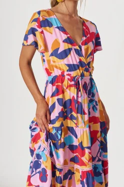 Best Aquarius Midi Dress In Bright Multi Leaf Print Dresses|Casual