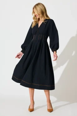 Fashion Ariella Midi Dress in Navy Dresses|Casual